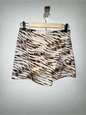 Guess Zebra Print Wrap Mini Skort - Brown,Green & Cream, Size XS